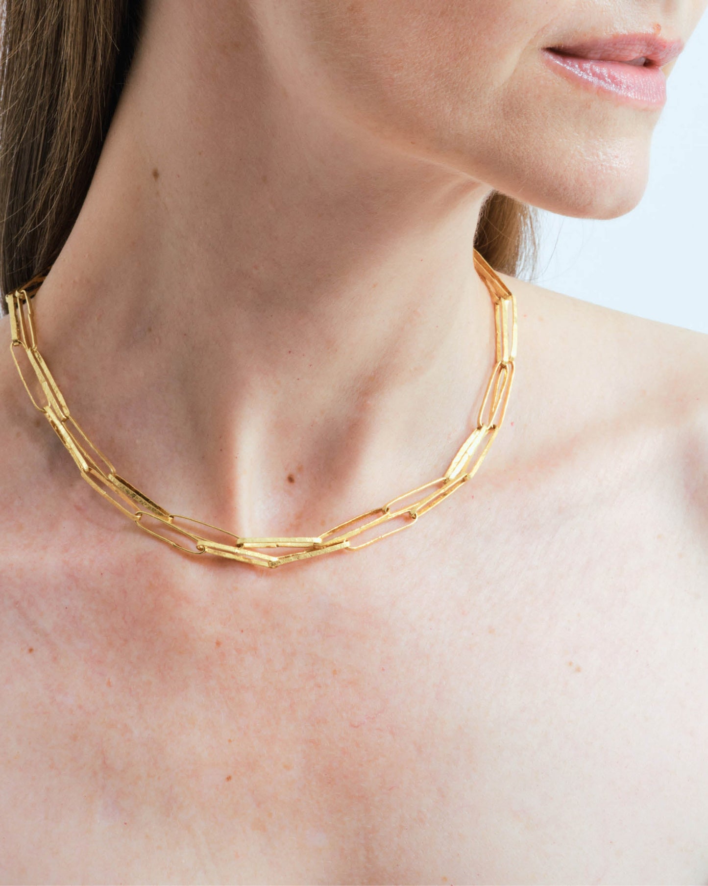 Hammered link chain necklace gold-plated silver