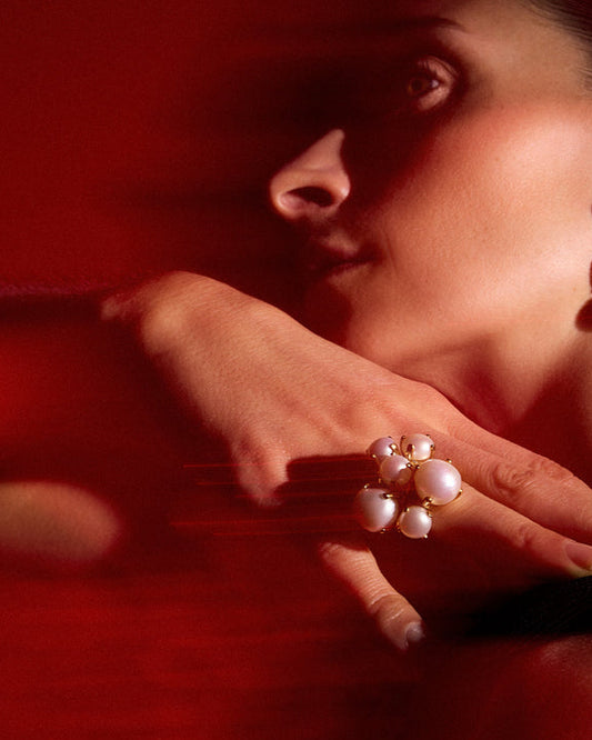 Statement ring ensemble with pearls