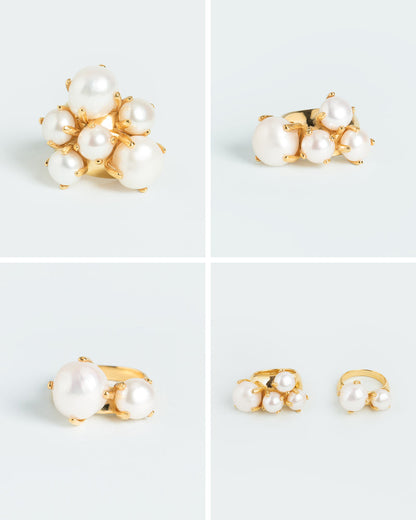 Statement ring ensemble with pearls