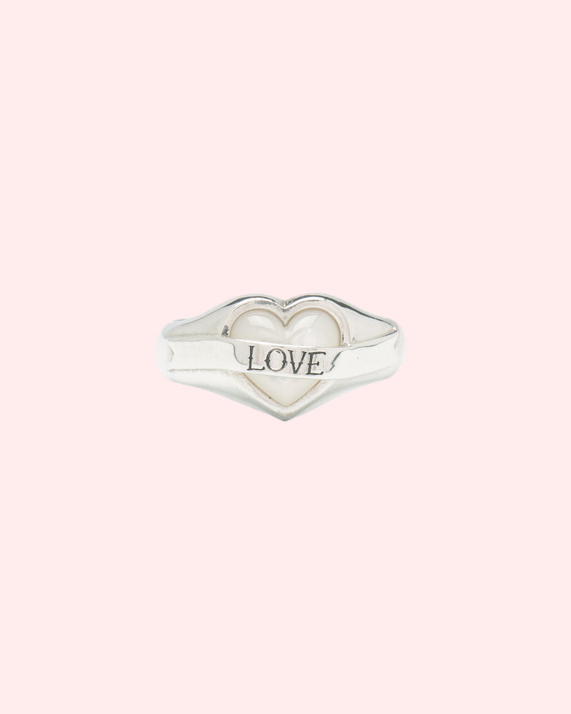 signet ring LOVE silver with mother of pearl