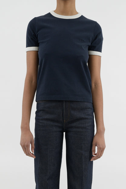 T-SHIRT CROP MANCHE COURTE CONTRASTÉ