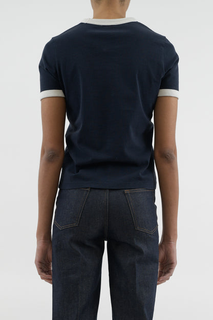 T-SHIRT CROP MANCHE COURTE CONTRASTÉ