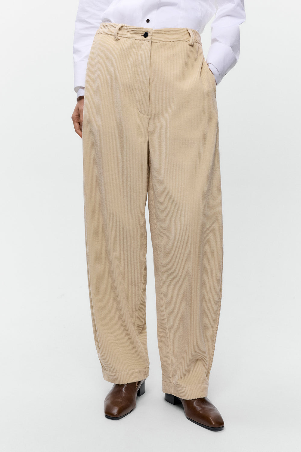 CORDUROY CURVED PANTS Angora