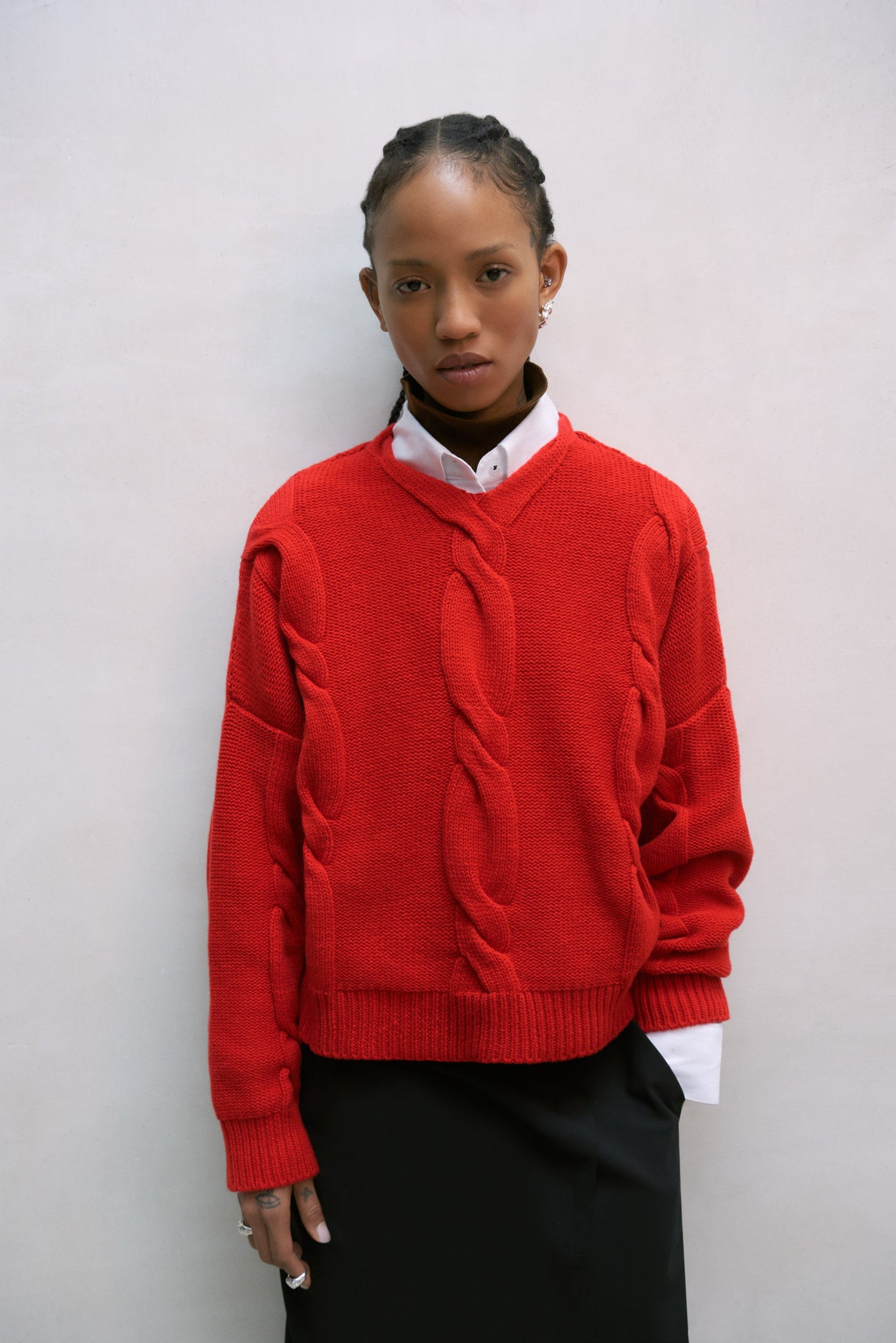 Cordera wool & cashmere braided sweater red front