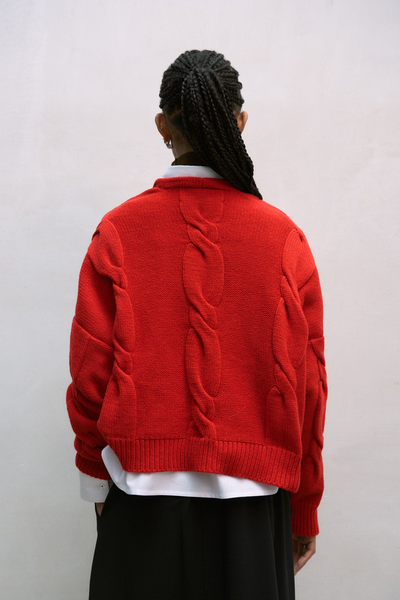 wool & cashmere braided sweater red back