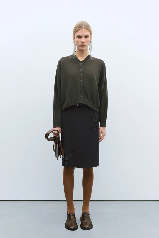 cotton & cashmere cardigan dark moss