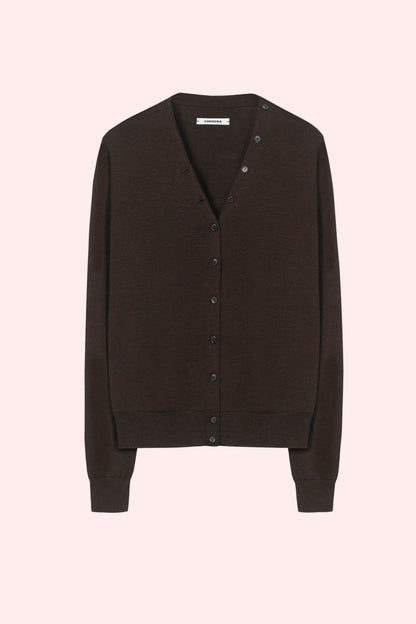 MERINO WOOL BUTTON CARDIGAN Brown