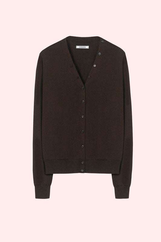 MERINO WOOL BUTTON CARDIGAN Brown