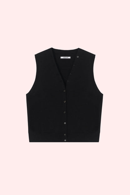 MERINO WOOL BUTTON WAISTCOAT Black