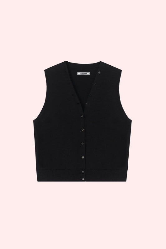 MERINO WOOL BUTTON WAISTCOAT Black