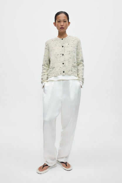 MERINO WOOL FLECKED CARDIGAN Natural