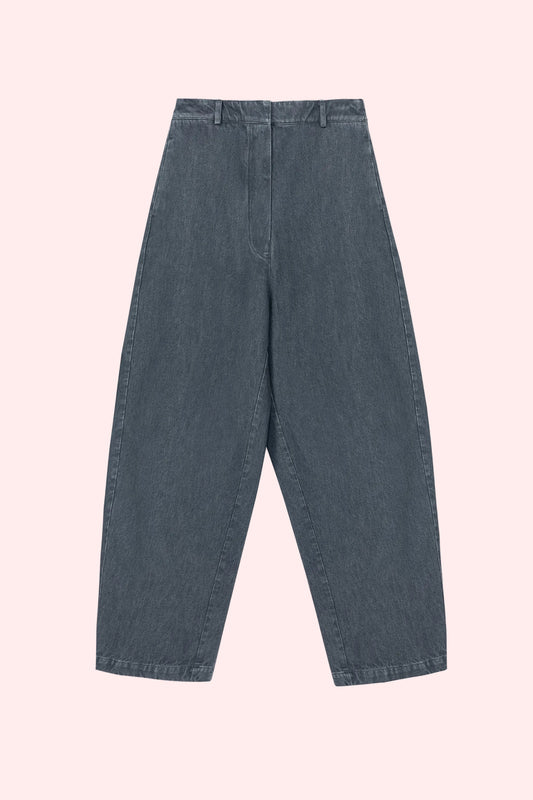 WASHED DENIM CURVED PANTS Grey
