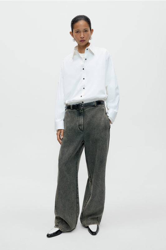 WASHED DENIM STRAIGHT PANTS Grey