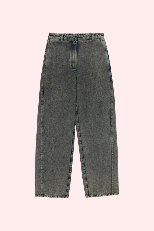 WASHED DENIM STRAIGHT PANTS Grey