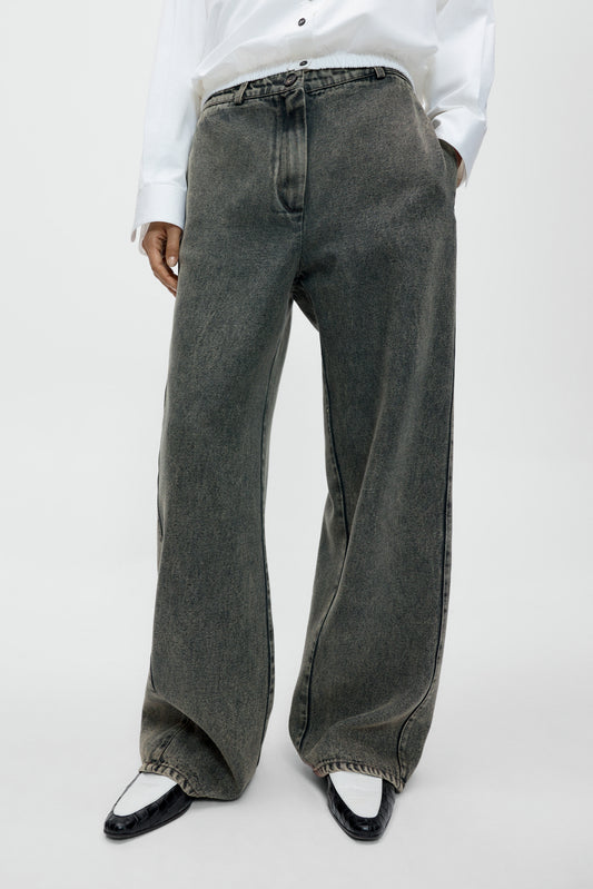 WASHED DENIM STRAIGHT PANTS Grey