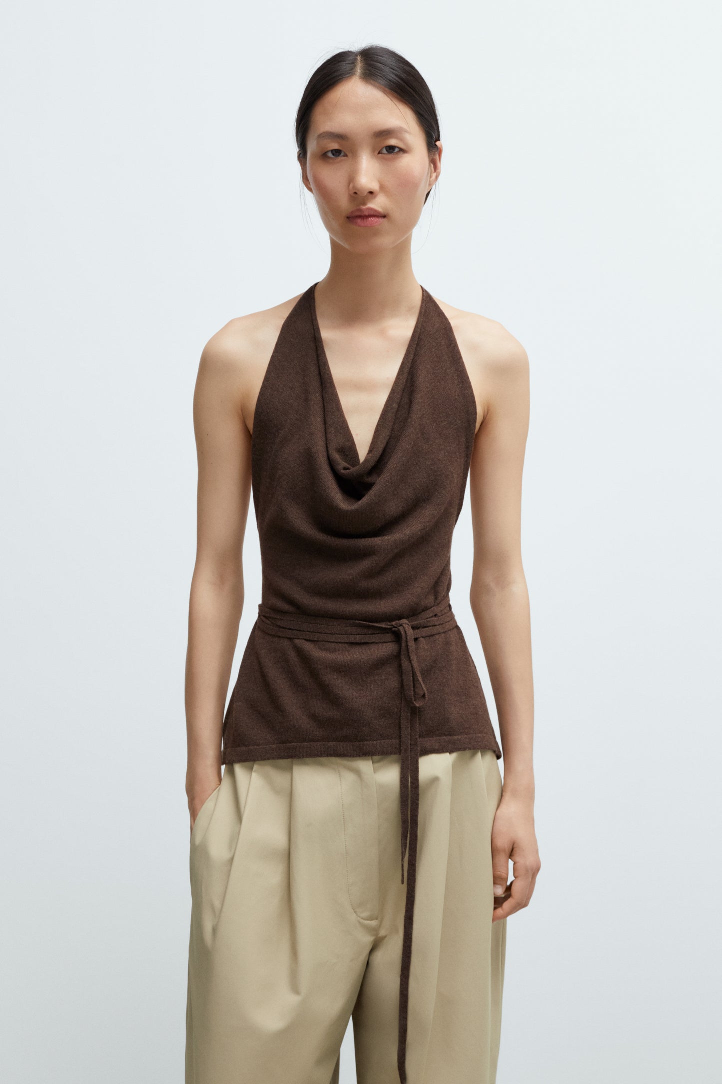 MERINO WOOL TIE TOP Brown