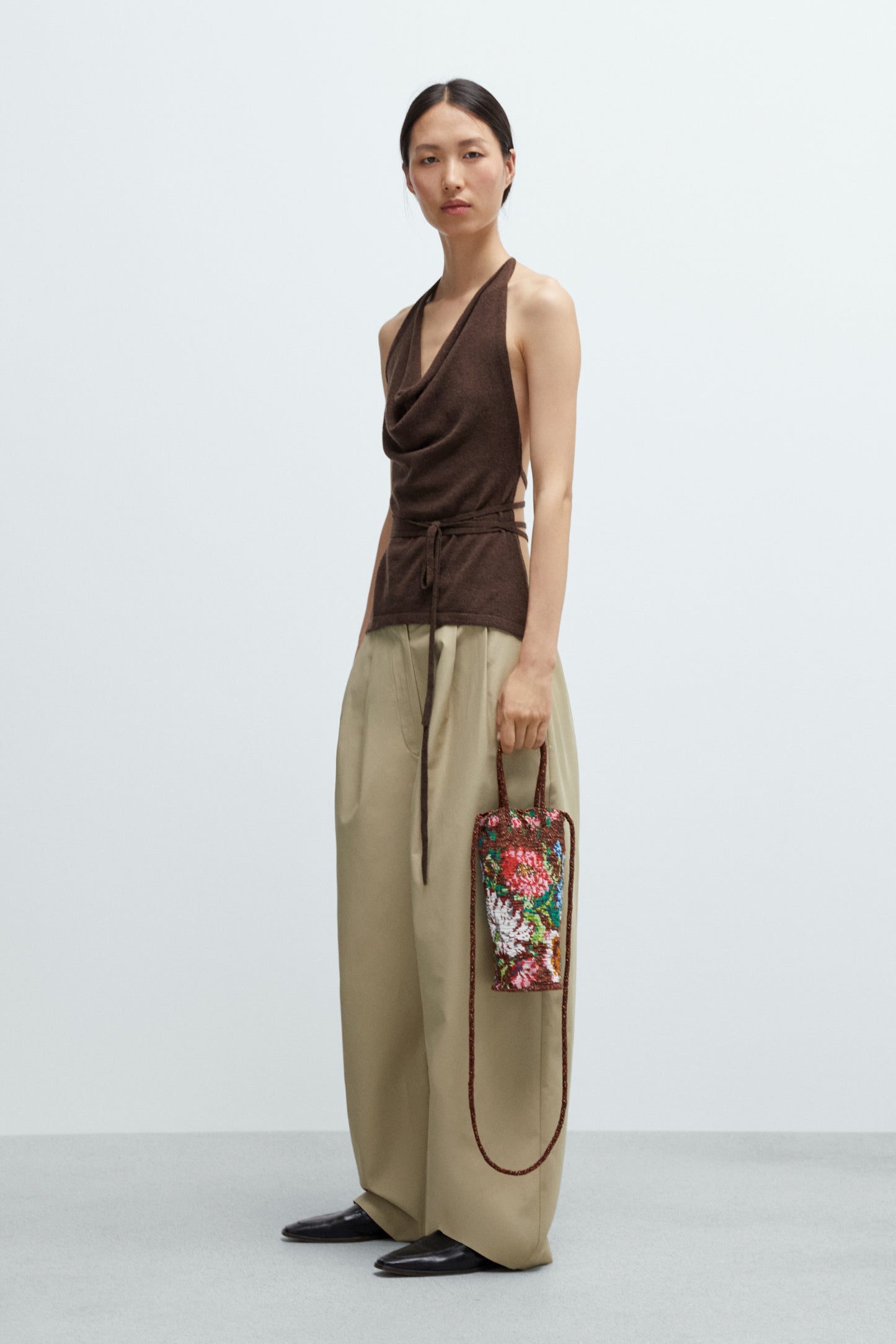 MERINO WOOL TIE TOP Brown