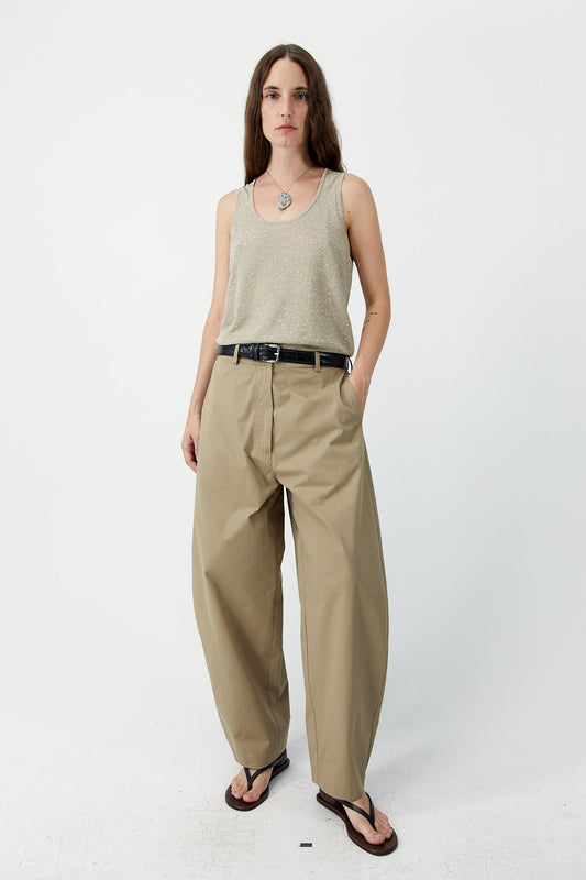 COTTON CURVED PANTS Camel