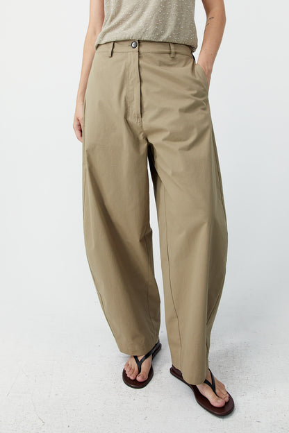 COTTON CURVED PANTS Camel