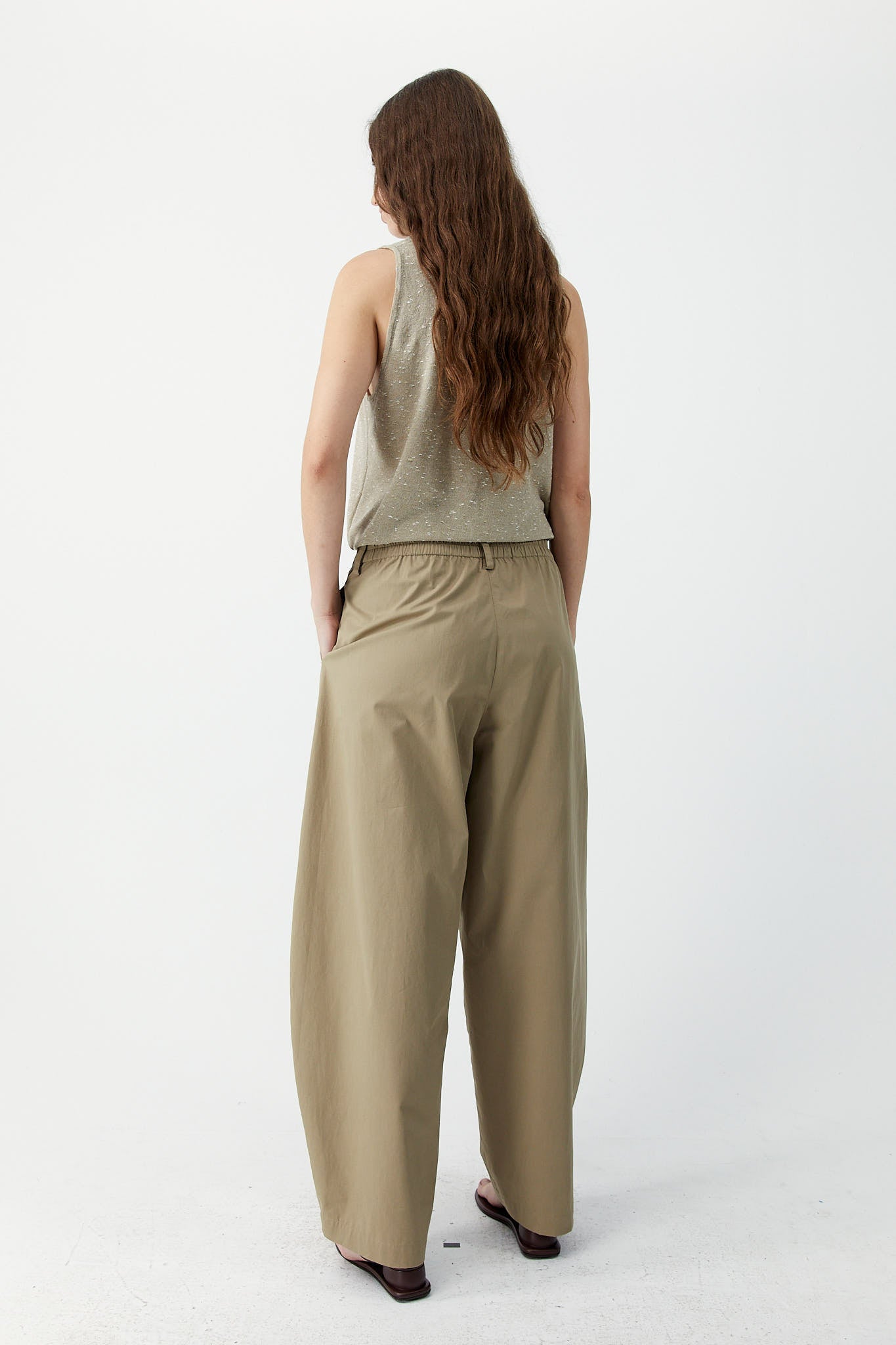 COTTON CURVED PANTS Camel