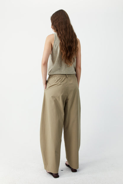 COTTON CURVED PANTS Camel