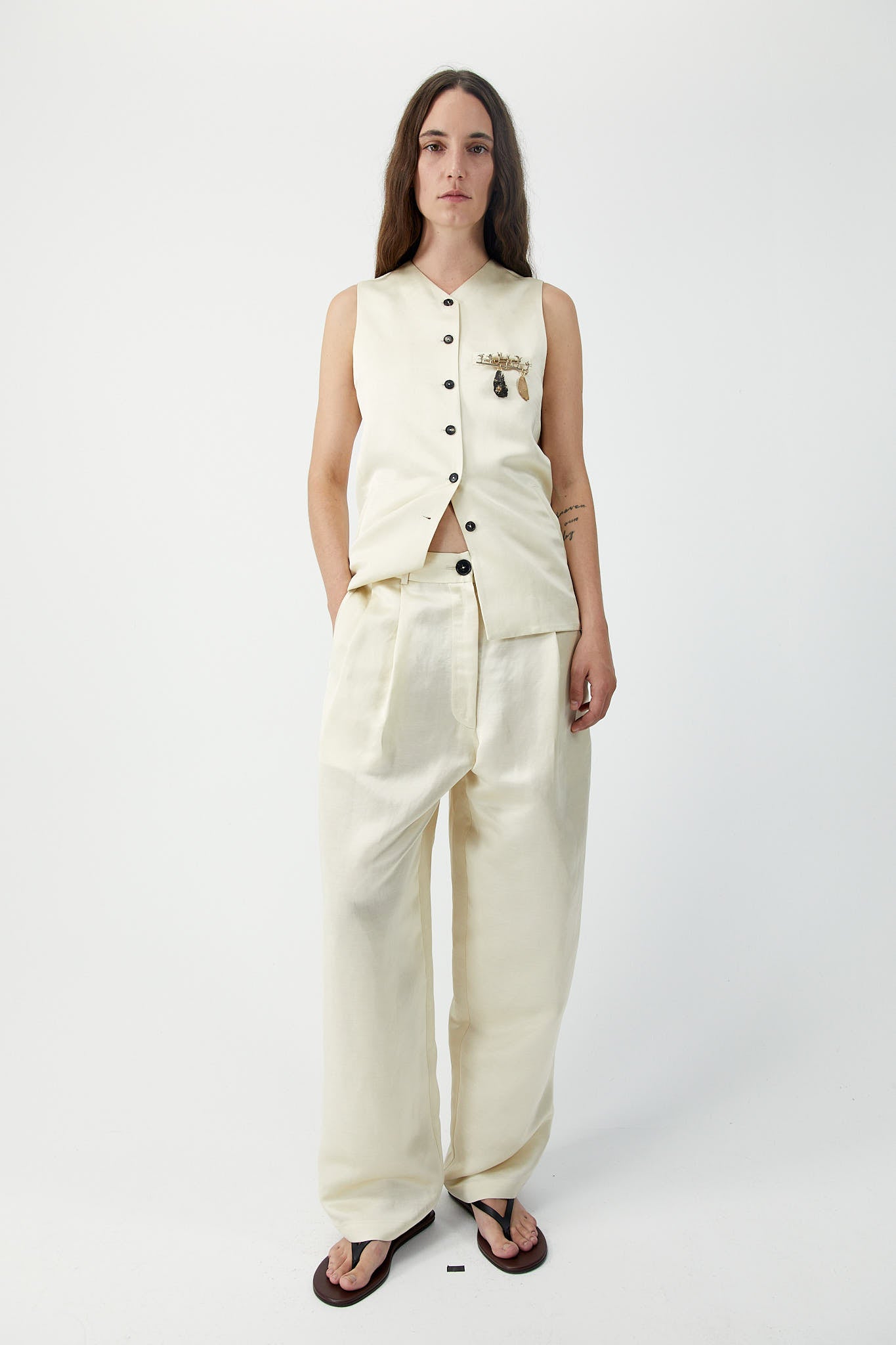 SATIN MASCULINE PANTS Marfil