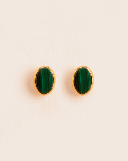 Stud earrings with malachite gold-plated silver