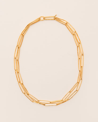 Hammered link chain necklace gold-plated silver