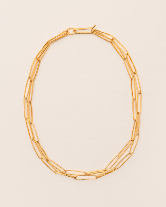 Hammered link chain necklace gold-plated silver