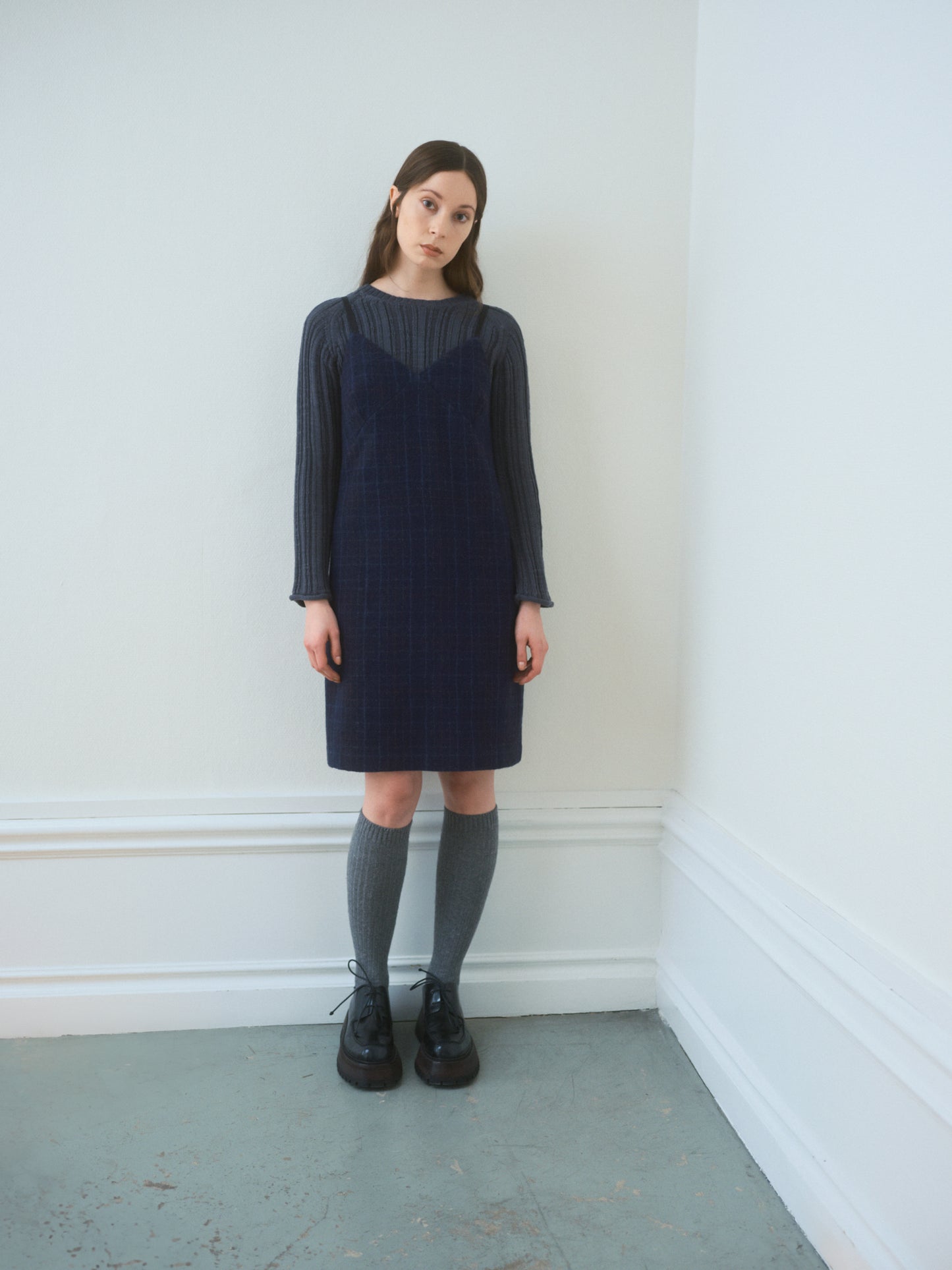 slip dress CHECK DRESS NAVY CHECK