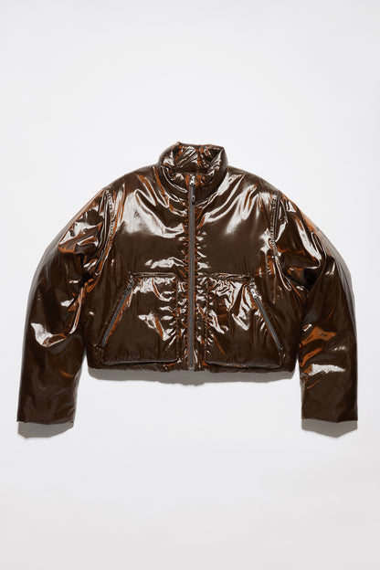 Box jacket shiny brown nylon