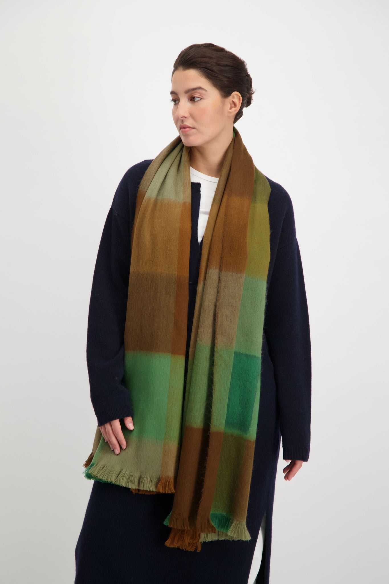 scarf Blocked Green/ Brown/Naturals